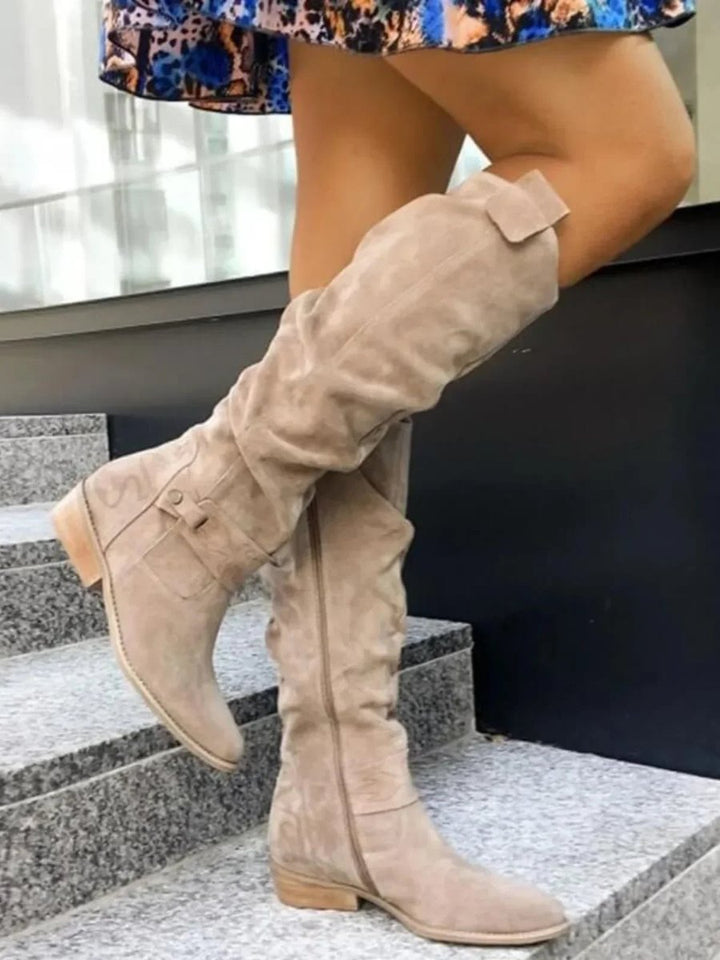 Women's Slouchy Knee-High Block-Heel Suede Boots