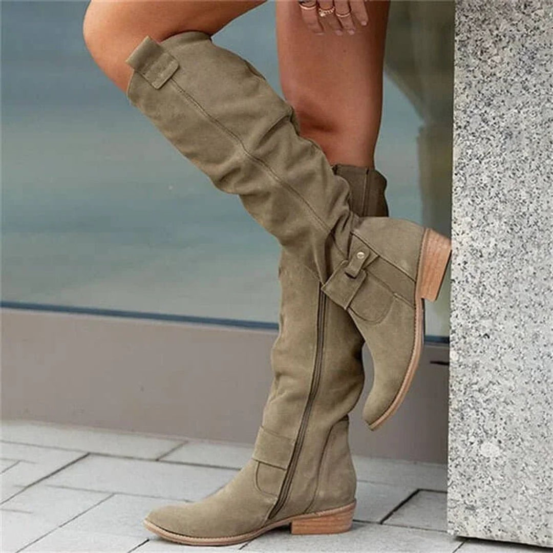 Women's Slouchy Knee-High Block-Heel Suede Boots