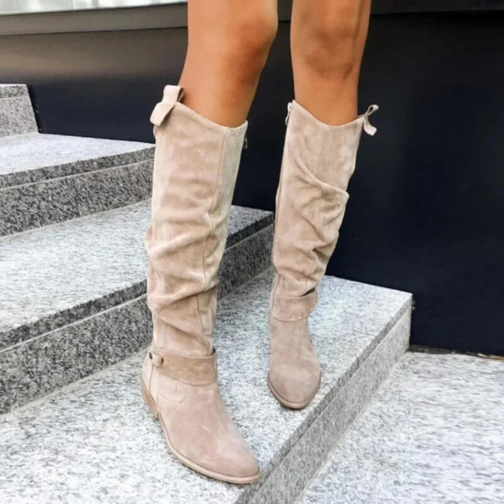 Women's Slouchy Knee-High Block-Heel Suede Boots