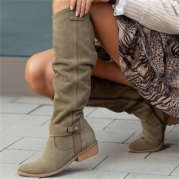 Women's Slouchy Knee-High Block-Heel Suede Boots