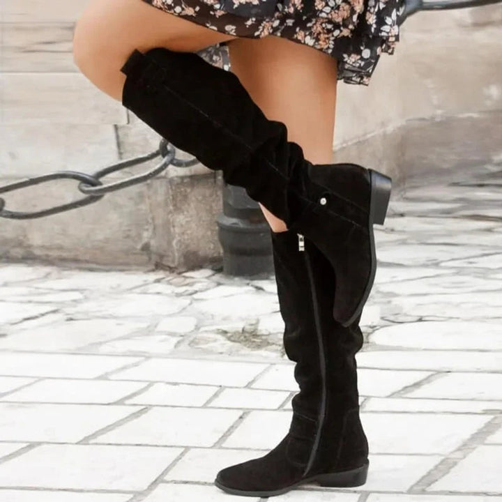 Women's Slouchy Knee-High Block-Heel Suede Boots