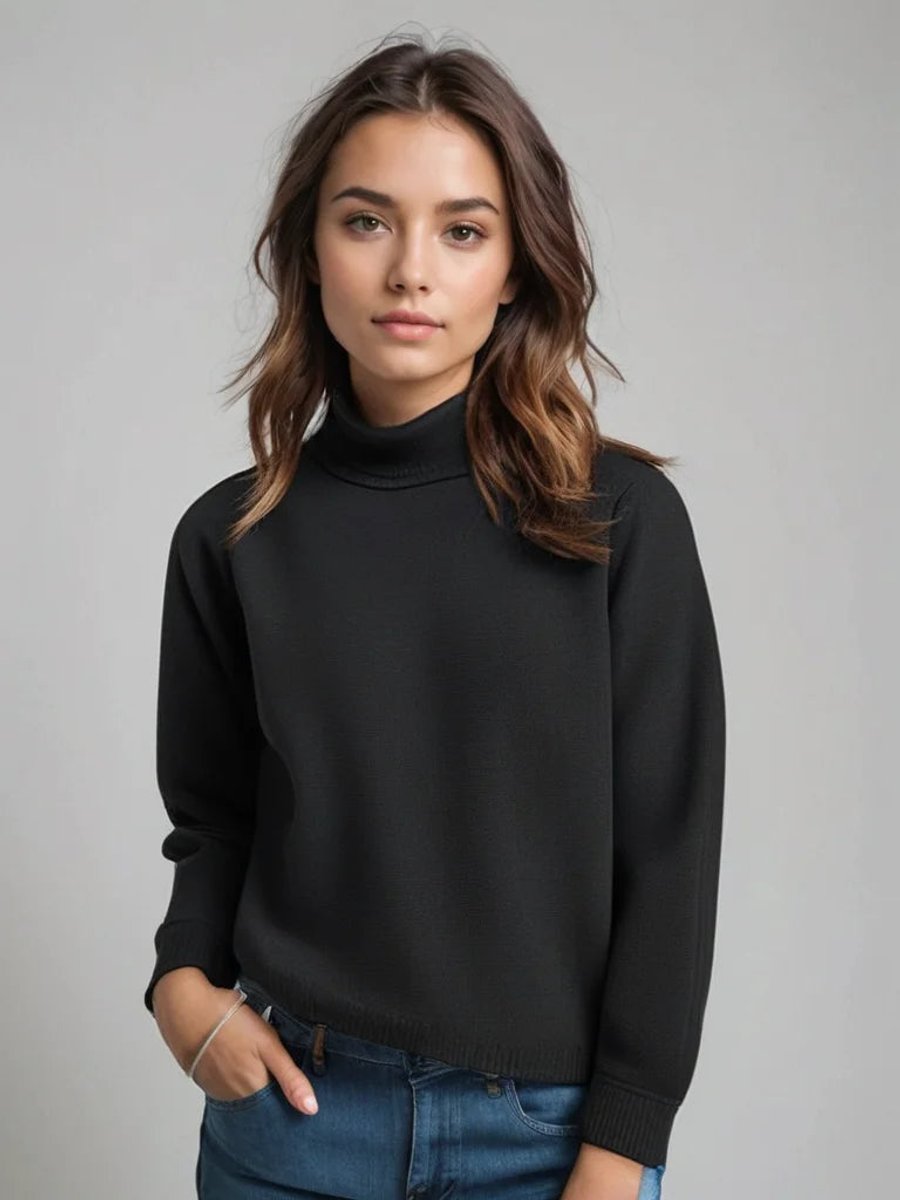 Women's Soft Knitted Roll Neck Jumper Relaxed Fit