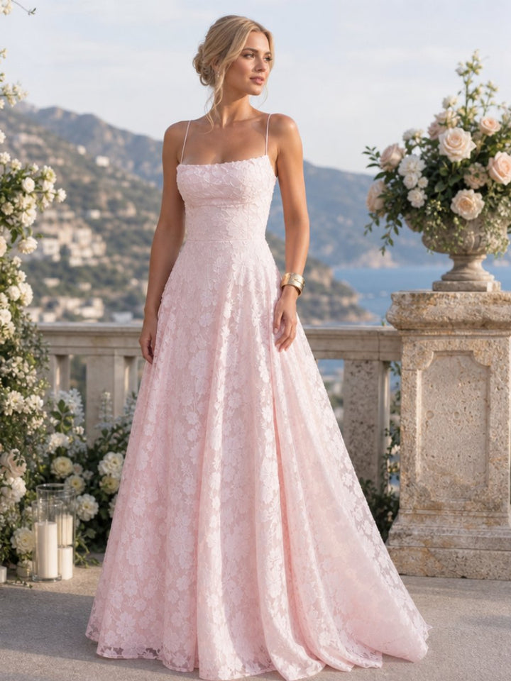 Women's Spaghetti Strap Full Lace Maxi Party Dress