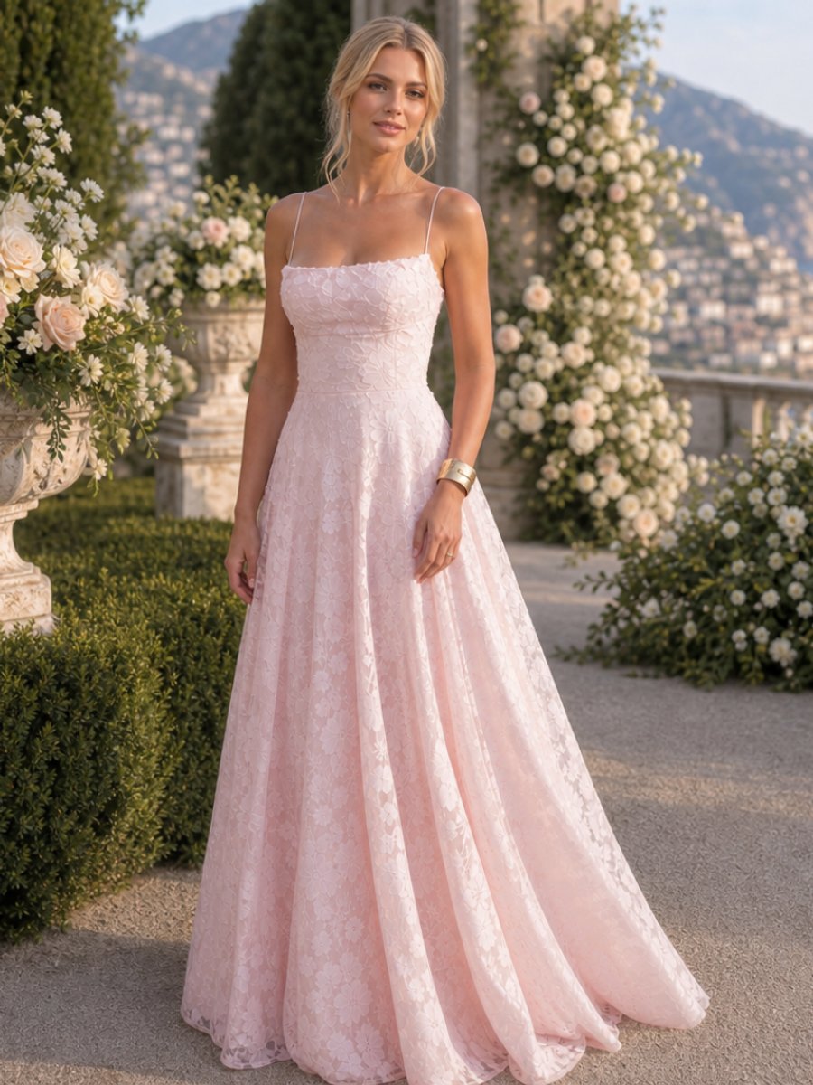 Women's Spaghetti Strap Full Lace Maxi Party Dress