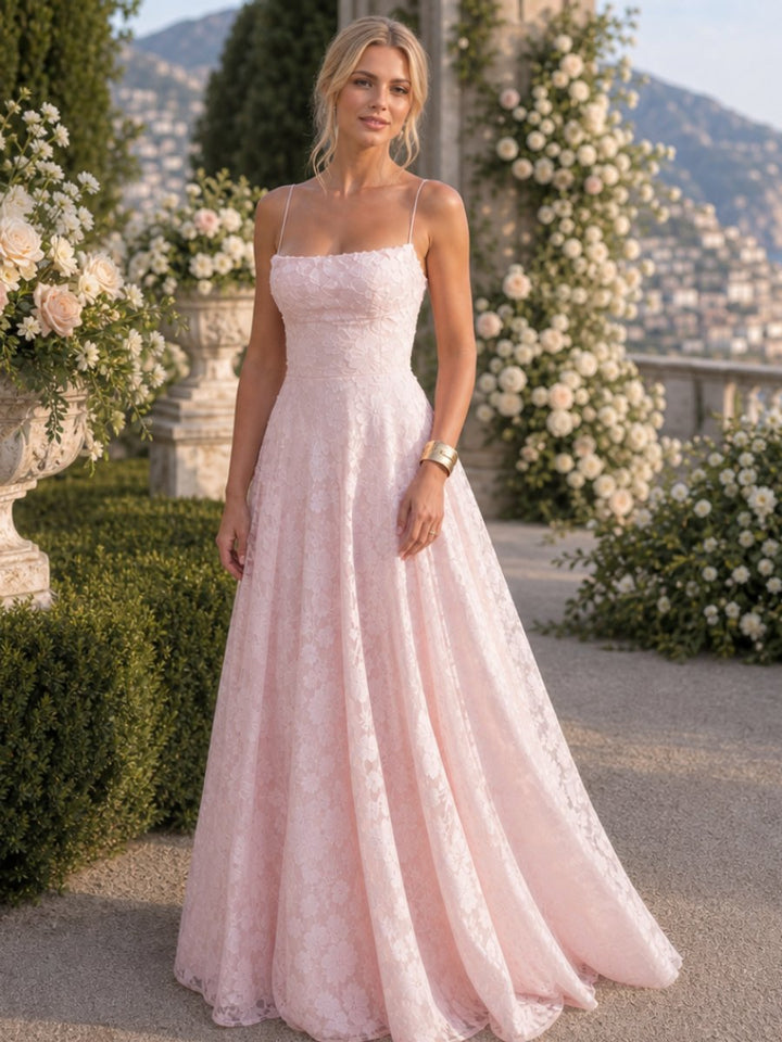 Women's Spaghetti Strap Full Lace Maxi Party Dress