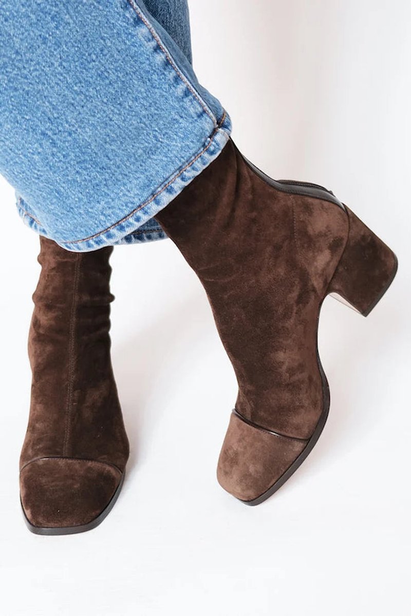 Women's Square-Toe Block-Heel Suede Ankle Boots