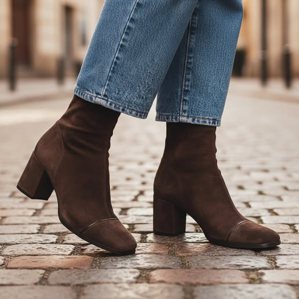 Women's Square-Toe Block-Heel Suede Ankle Boots