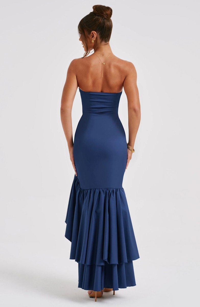 Women's Strapless Asymmetric Ruffle Maxi Christmas Party Dress