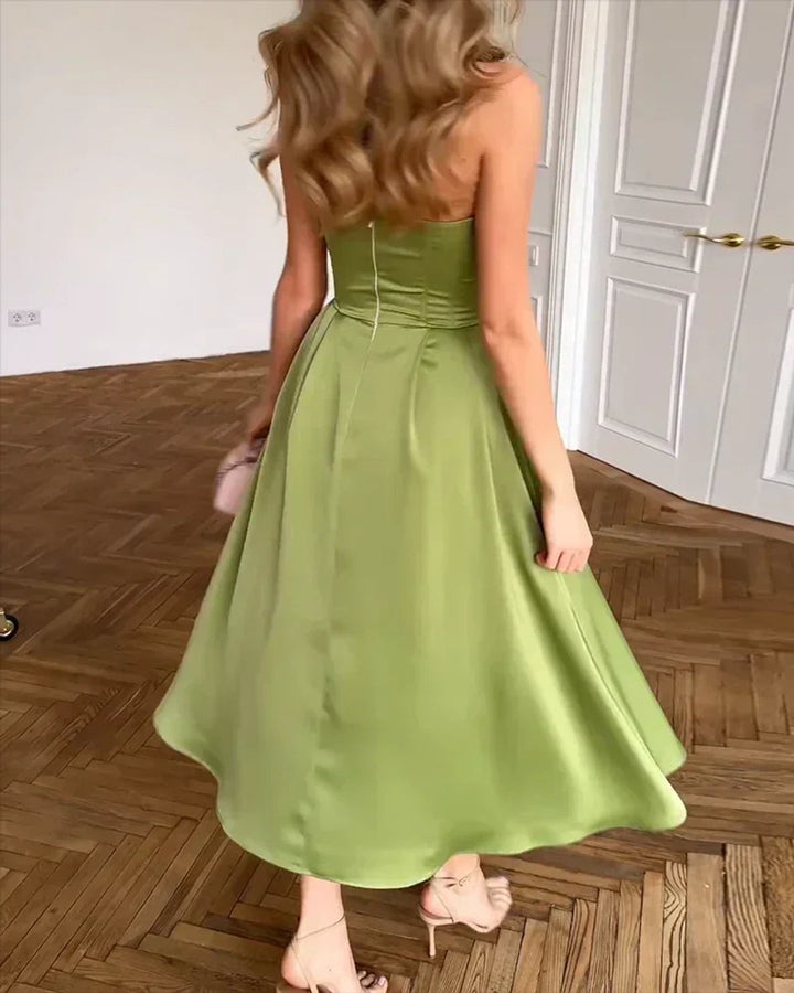 Women's Strapless Bustier Midi Evening Party Dress