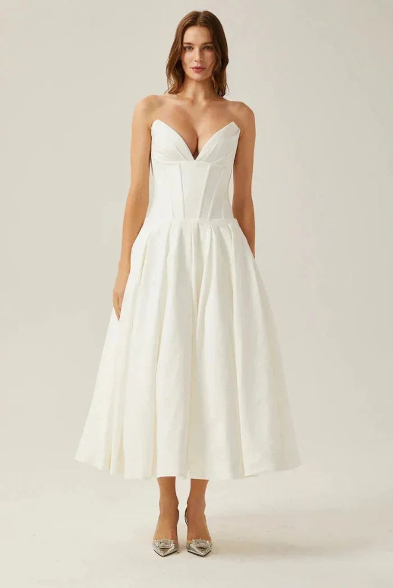 Women's Strapless Corset Flared Midi Christmas Party Dress