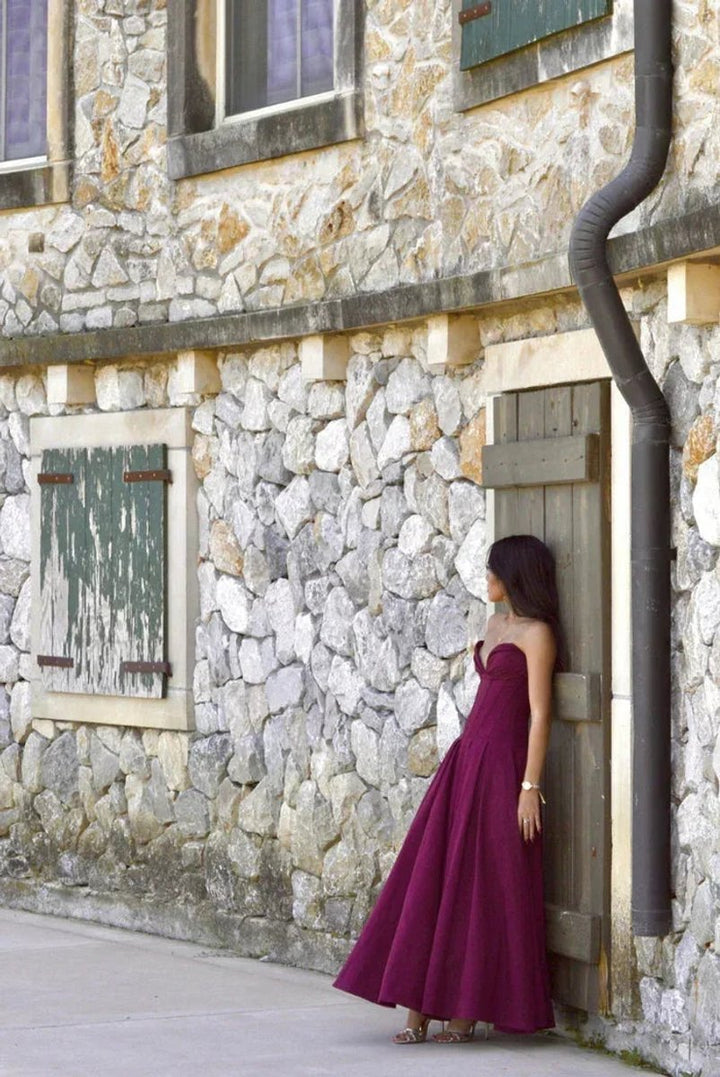 Women's Strapless Corset Flared Midi Christmas Party Dress