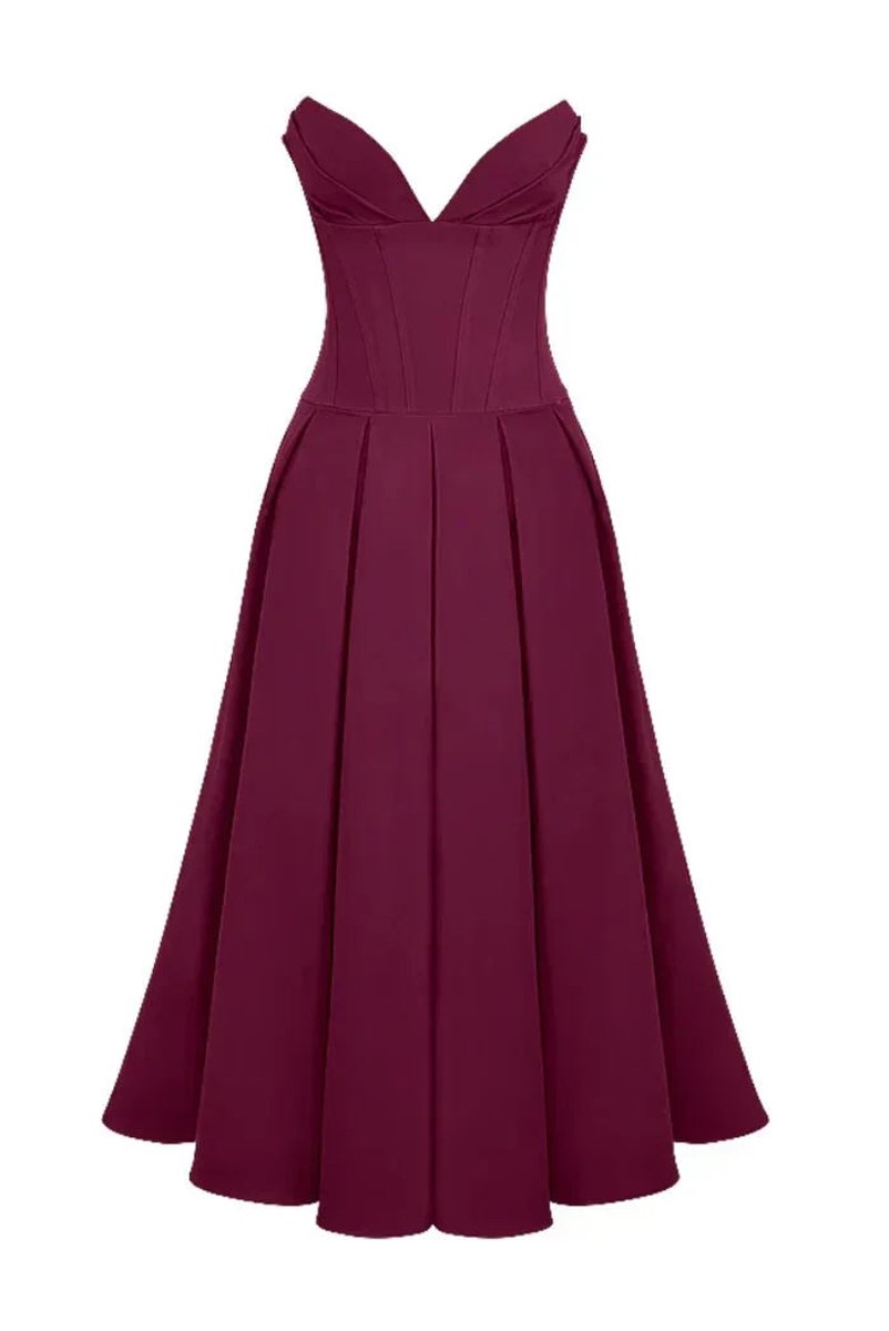 Women's Strapless Corset Flared Midi Christmas Party Dress