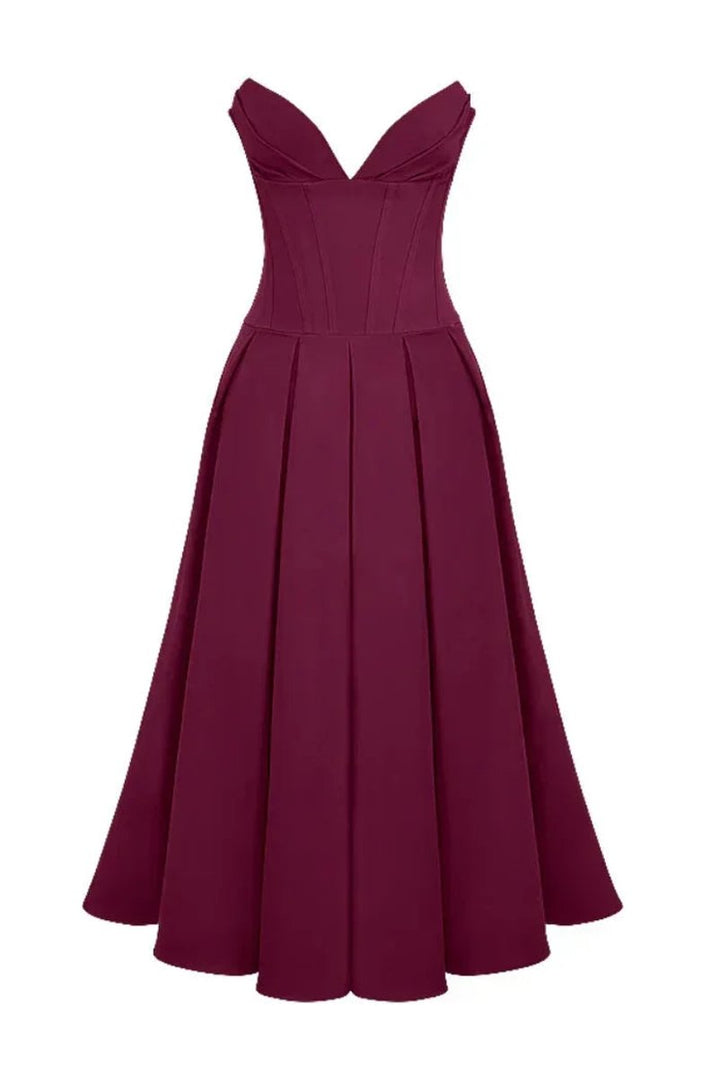 Women's Strapless Corset Flared Midi Christmas Party Dress