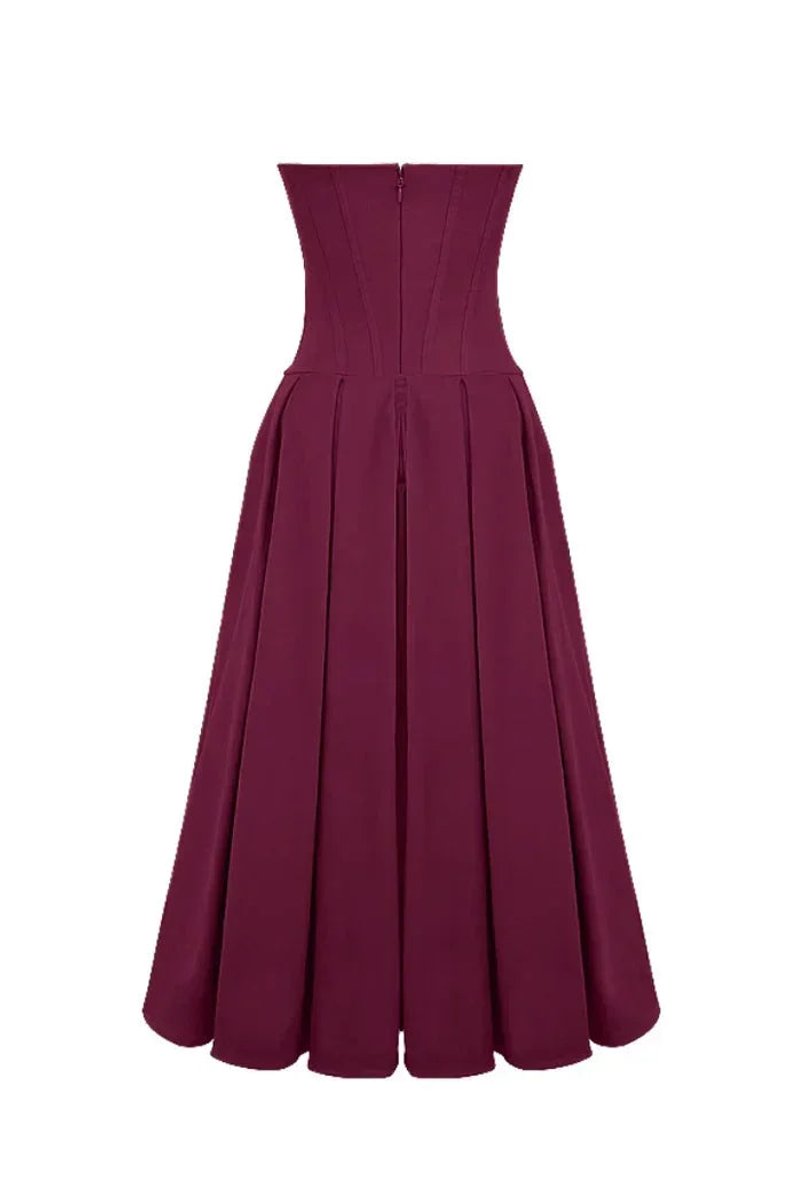 Women's Strapless Corset Flared Midi Christmas Party Dress