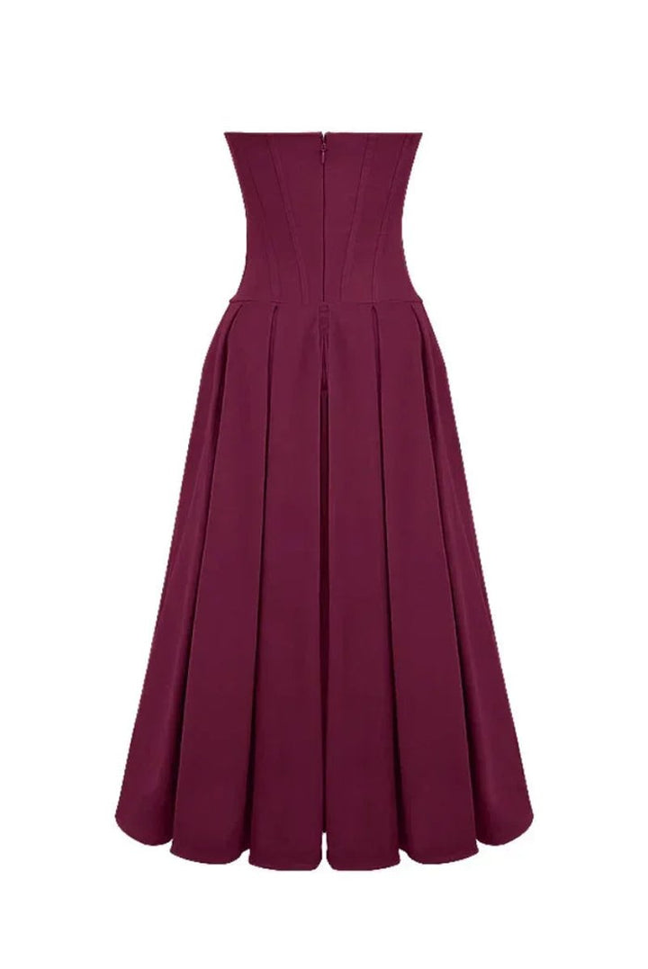 Women's Strapless Corset Flared Midi Christmas Party Dress