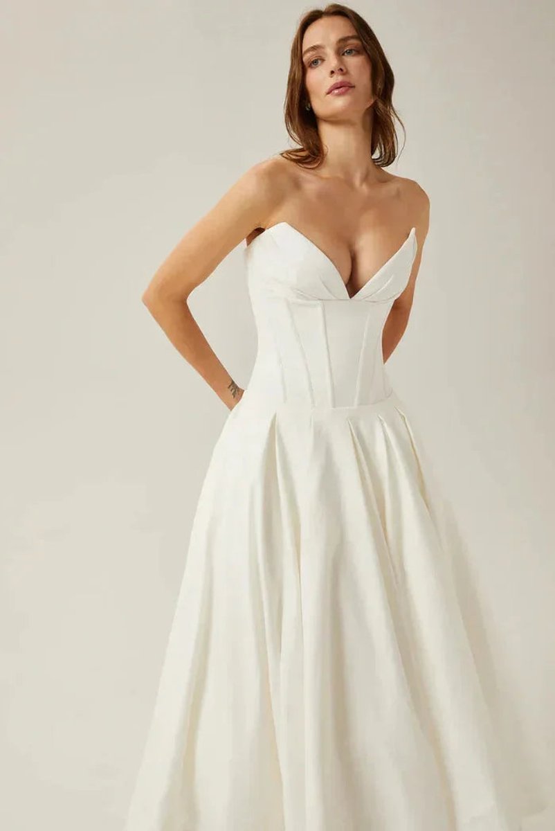 Women's Strapless Corset Flared Midi Christmas Party Dress