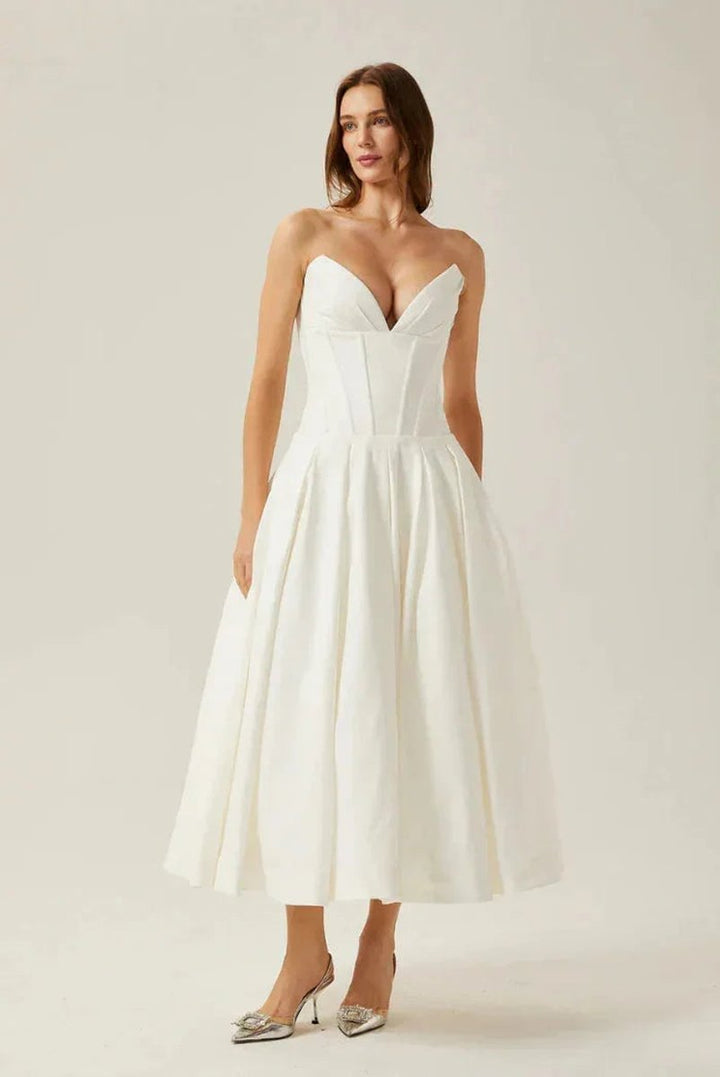 Women's Strapless Corset Flared Midi Christmas Party Dress