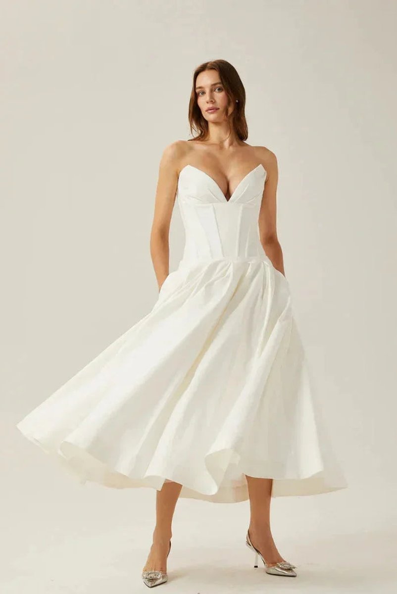 Women's Strapless Corset Flared Midi Christmas Party Dress