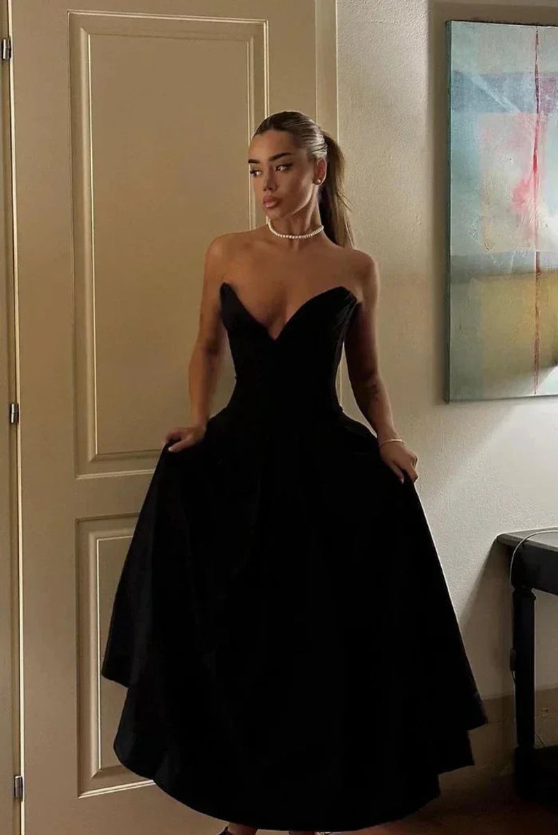 Women's Strapless Corset Flared Midi Christmas Party Dress