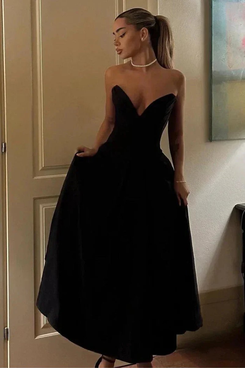 Women's Strapless Corset Flared Midi Christmas Party Dress