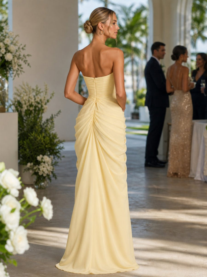 Women's Strapless Draped High-Slit Christmas Party Maxi Dress
