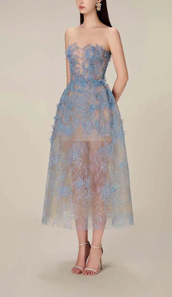 Women's Strapless Floral Embroidered Tulle Christmas Party Midi Dress
