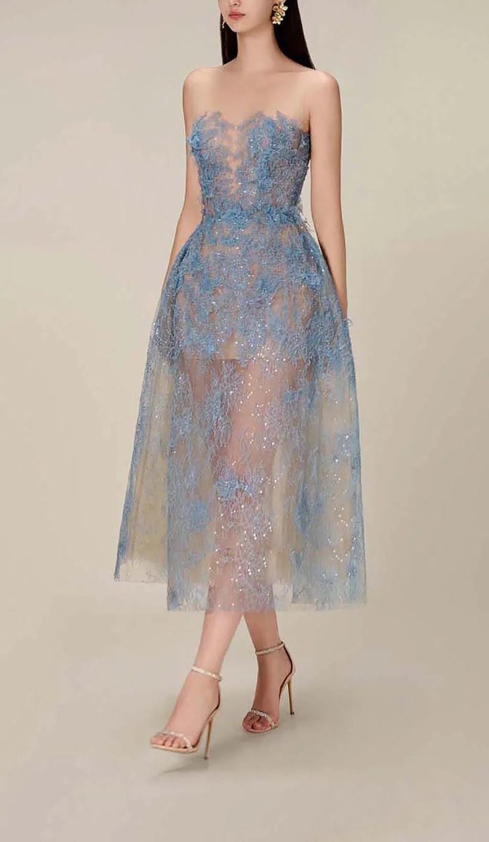 Women's Strapless Floral Embroidered Tulle Christmas Party Midi Dress