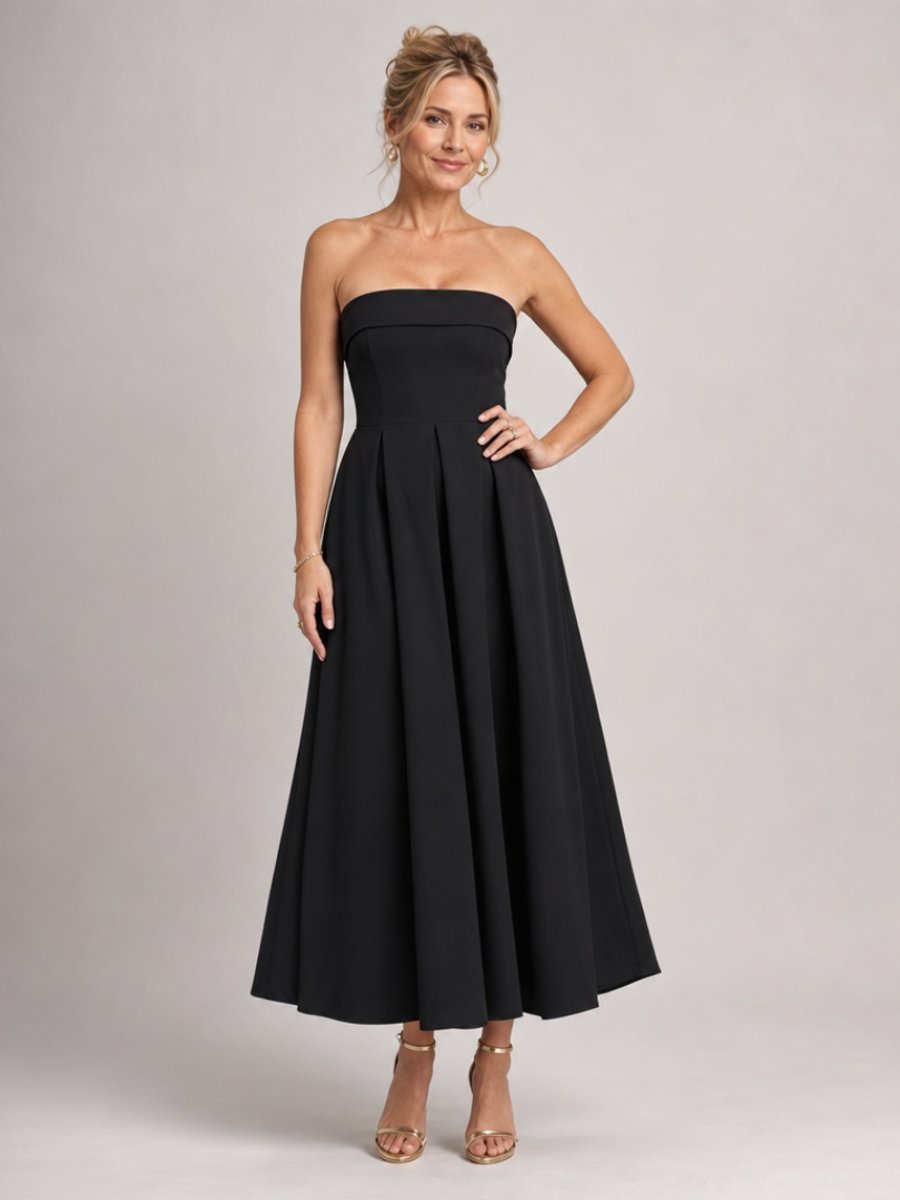 Women's Strapless Full-Skirt Christmas Party Midi Dress