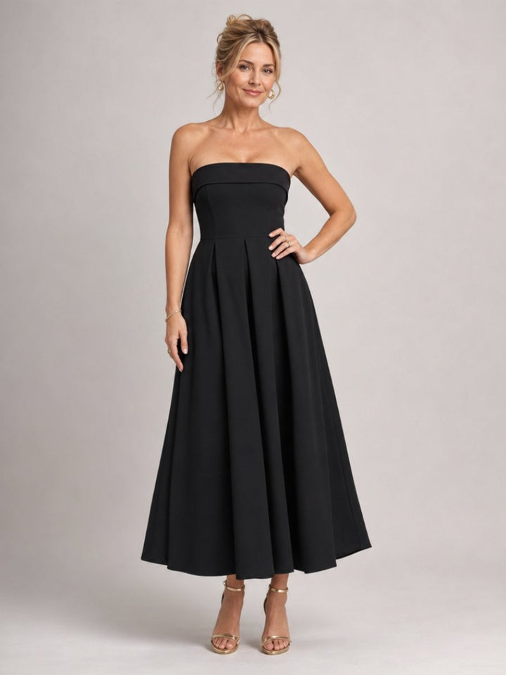 Women's Strapless Full-Skirt Christmas Party Midi Dress