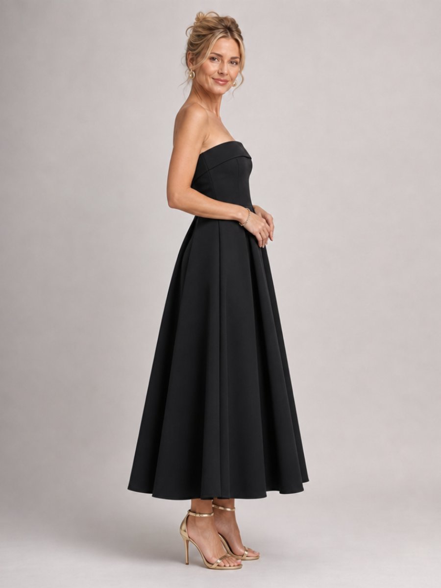 Women's Strapless Full-Skirt Christmas Party Midi Dress
