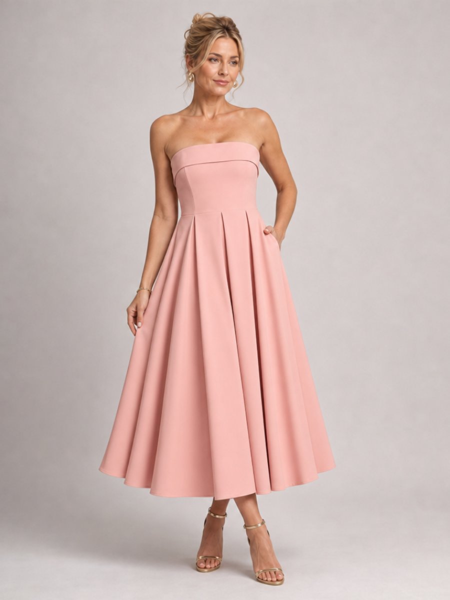 Women's Strapless Full-Skirt Christmas Party Midi Dress