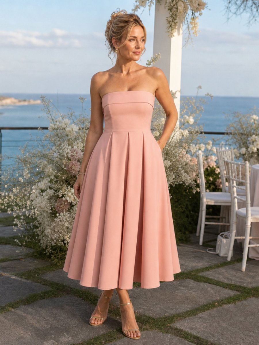 Women's Strapless Full-Skirt Christmas Party Midi Dress