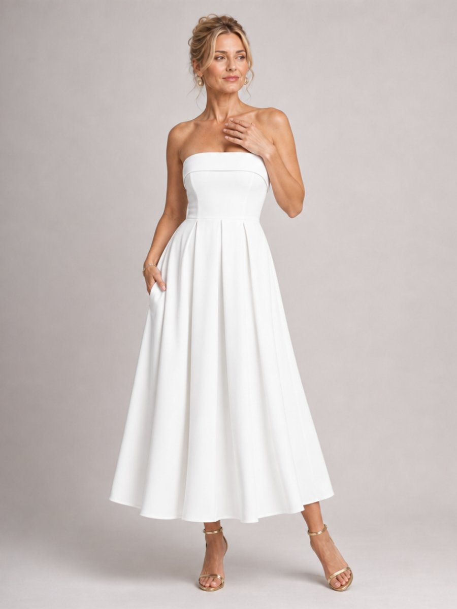 Women's Strapless Full-Skirt Christmas Party Midi Dress