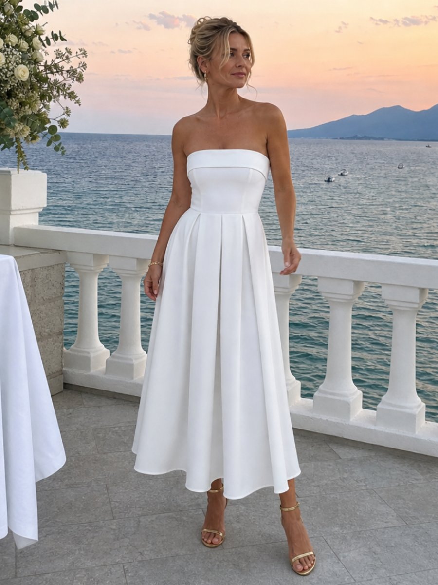 Women's Strapless Full-Skirt Christmas Party Midi Dress