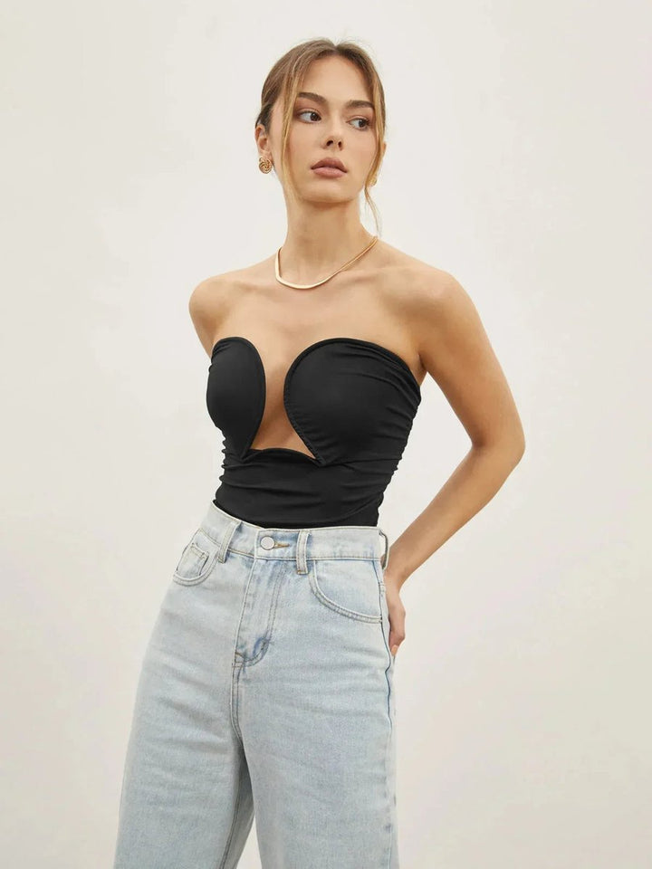 Women's Strapless Sweetheart Bustier Top Ruched Cut-Out