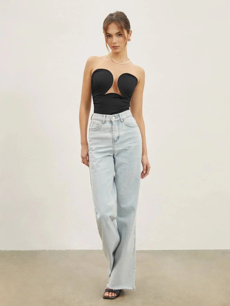 Women's Strapless Sweetheart Bustier Top Ruched Cut-Out