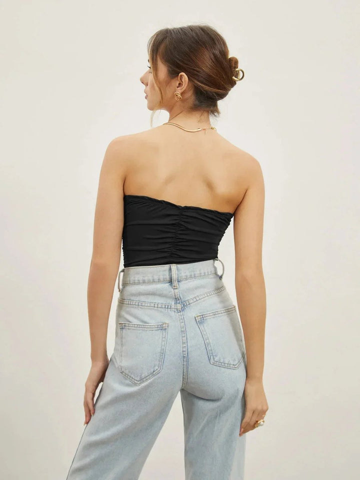Women's Strapless Sweetheart Bustier Top Ruched Cut-Out