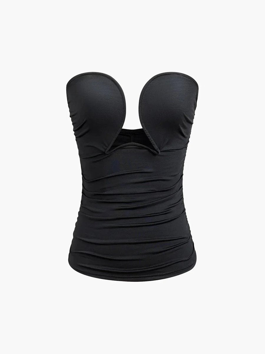 Women's Strapless Sweetheart Bustier Top Ruched Cut-Out