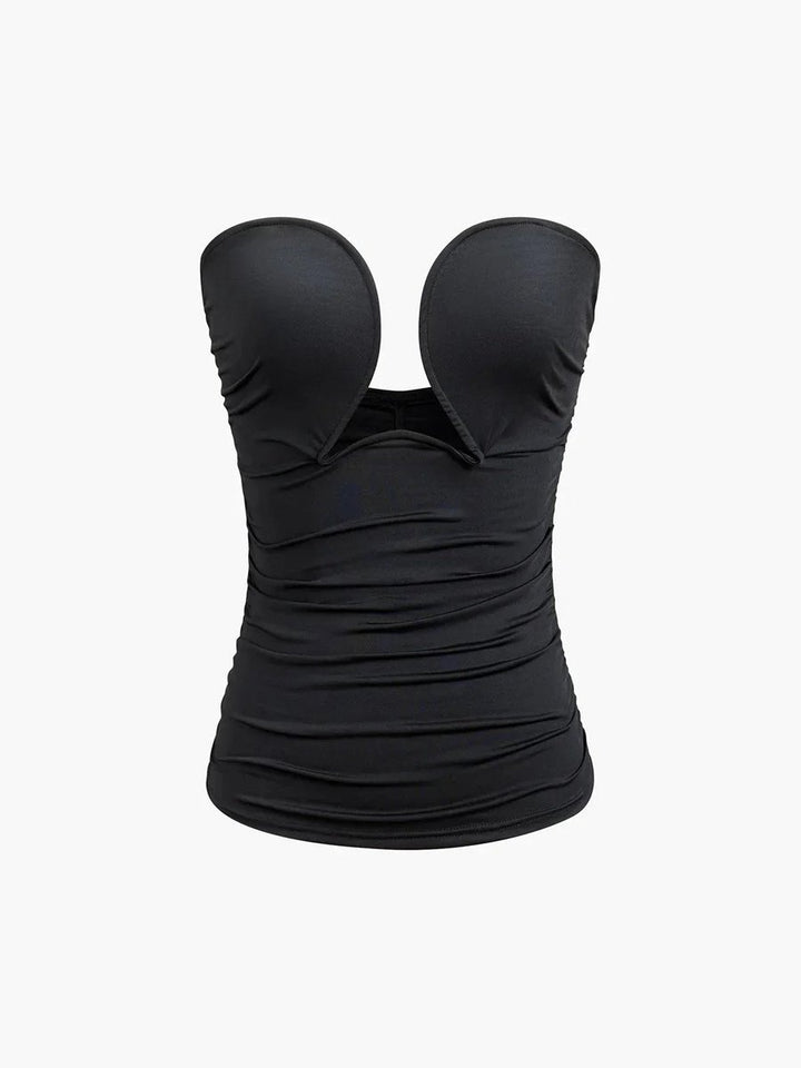 Women's Strapless Sweetheart Bustier Top Ruched Cut-Out