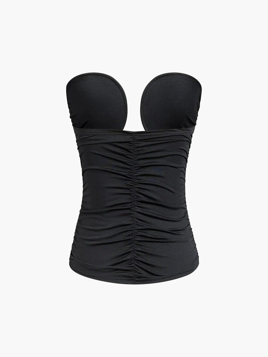 Women's Strapless Sweetheart Bustier Top Ruched Cut-Out
