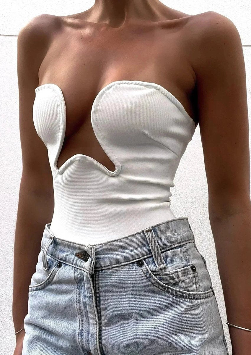 Women's Strapless Wavy Cutout Bustier Top
