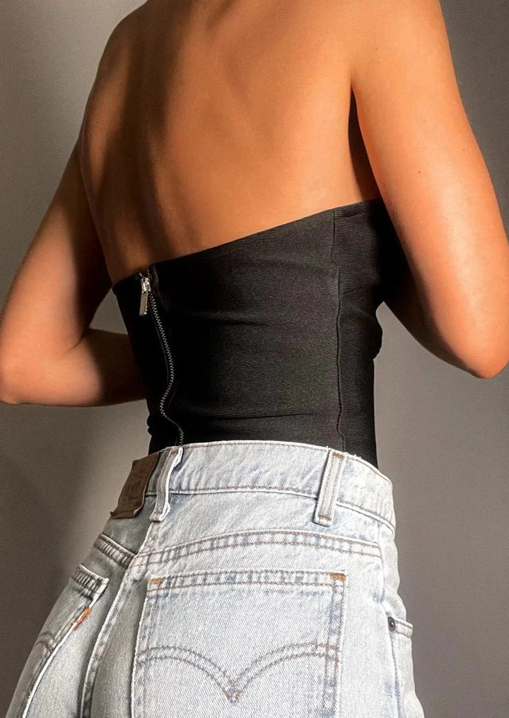 Women's Strapless Wavy Cutout Bustier Top