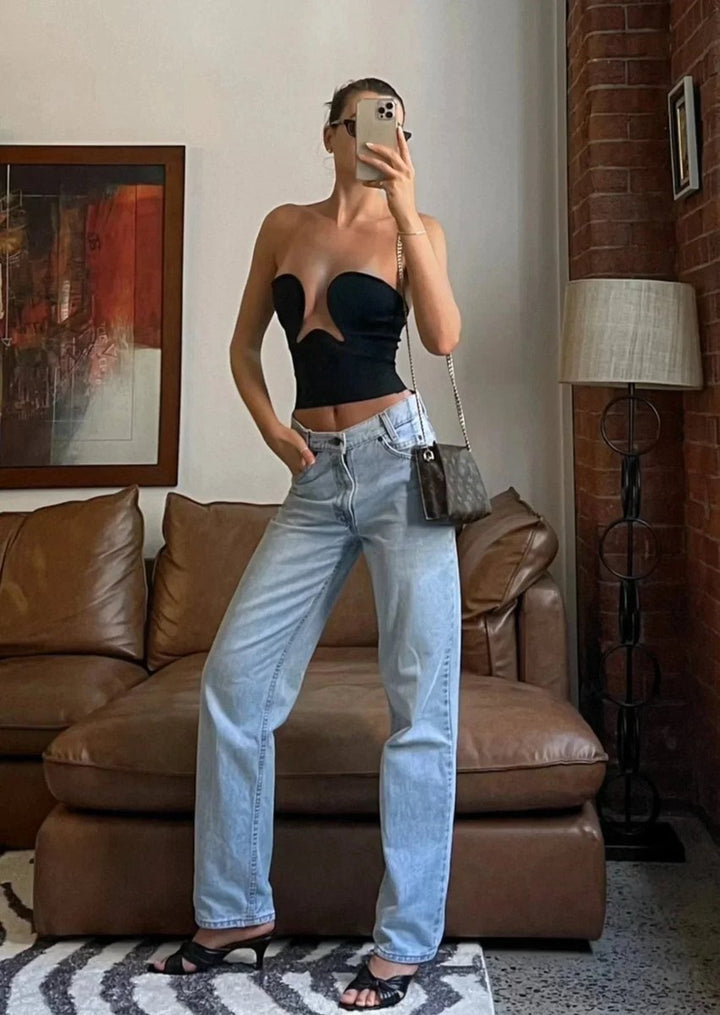 Women's Strapless Wavy Cutout Bustier Top
