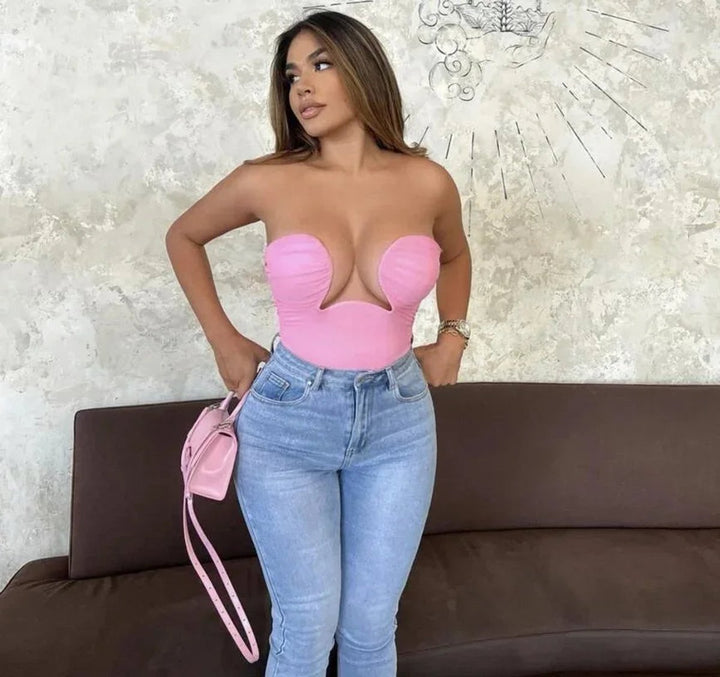 Women's Strapless Wavy Cutout Bustier Top