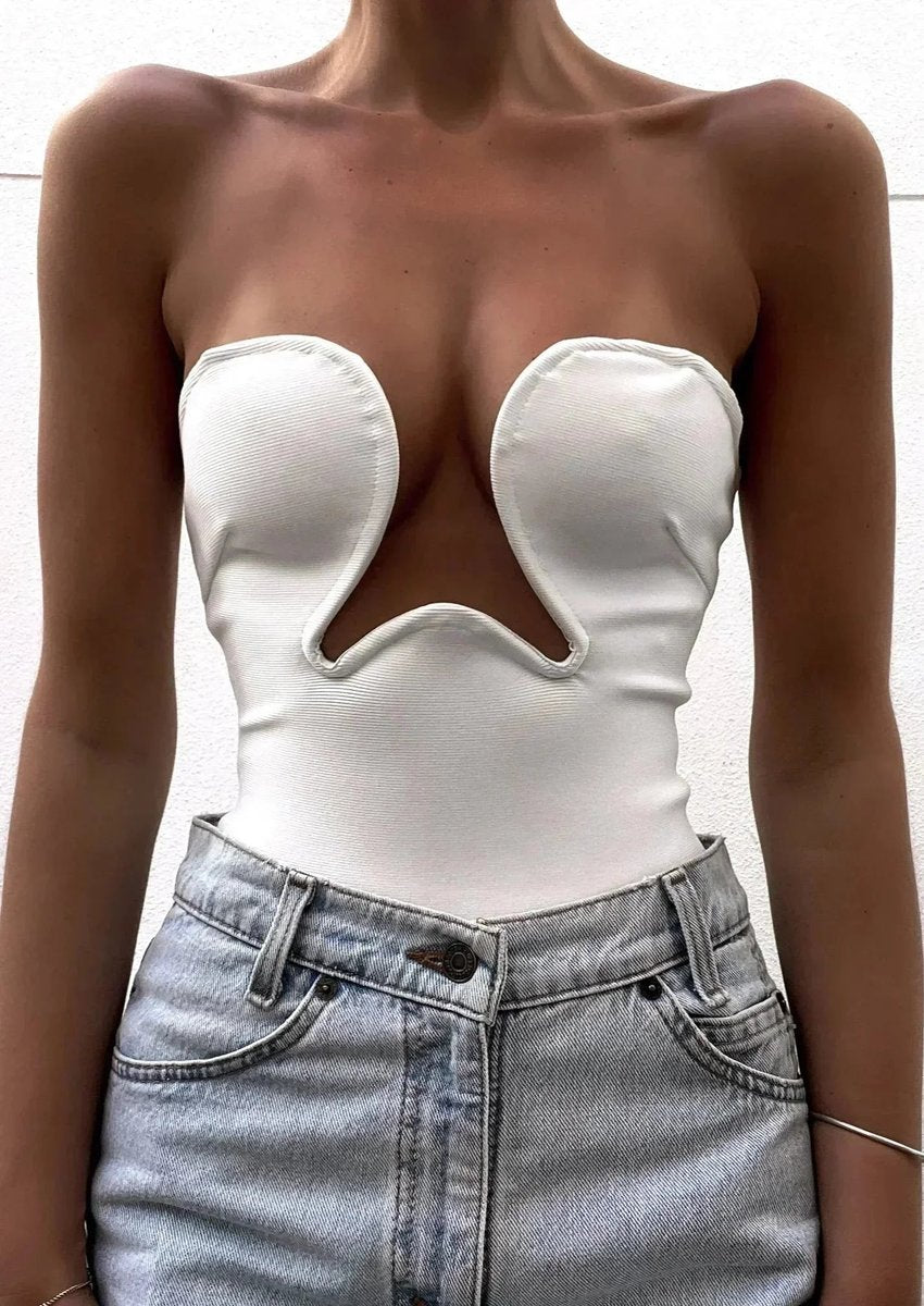 Women's Strapless Wavy Cutout Bustier Top
