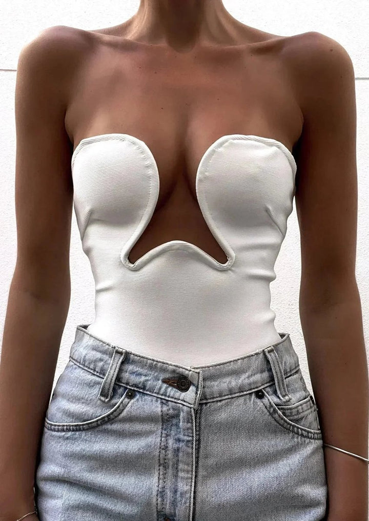 Women's Strapless Wavy Cutout Bustier Top