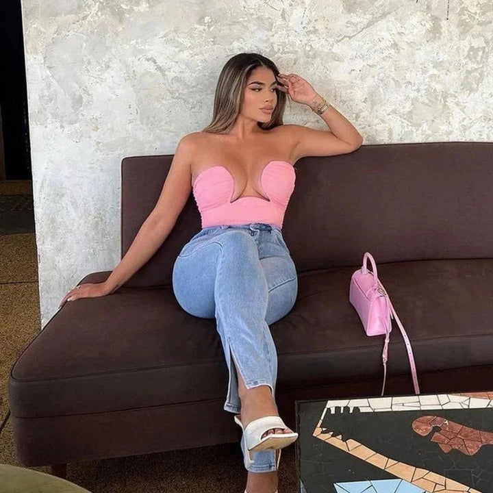 Women's Strapless Wavy Cutout Bustier Top