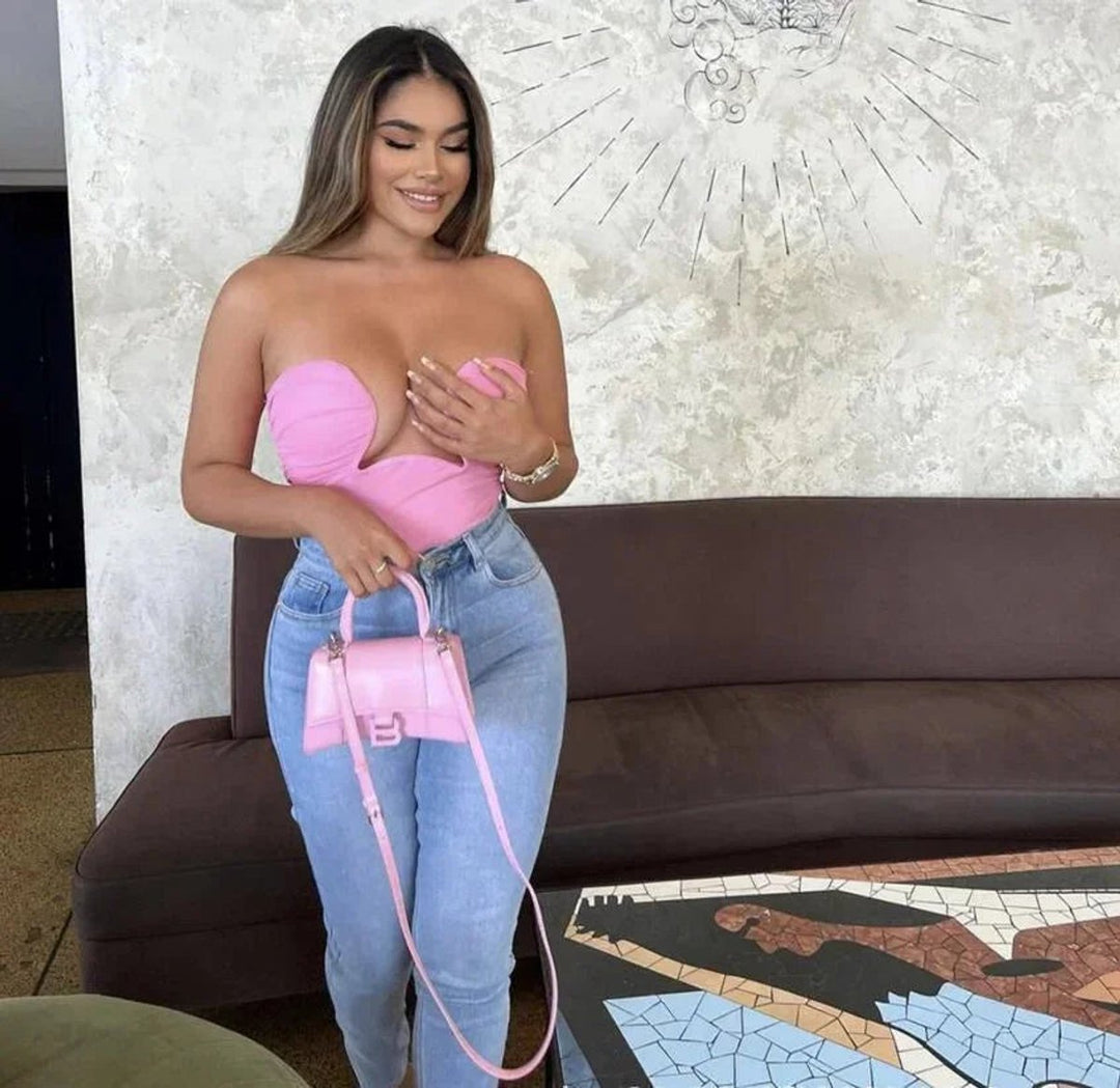 Women's Strapless Wavy Cutout Bustier Top