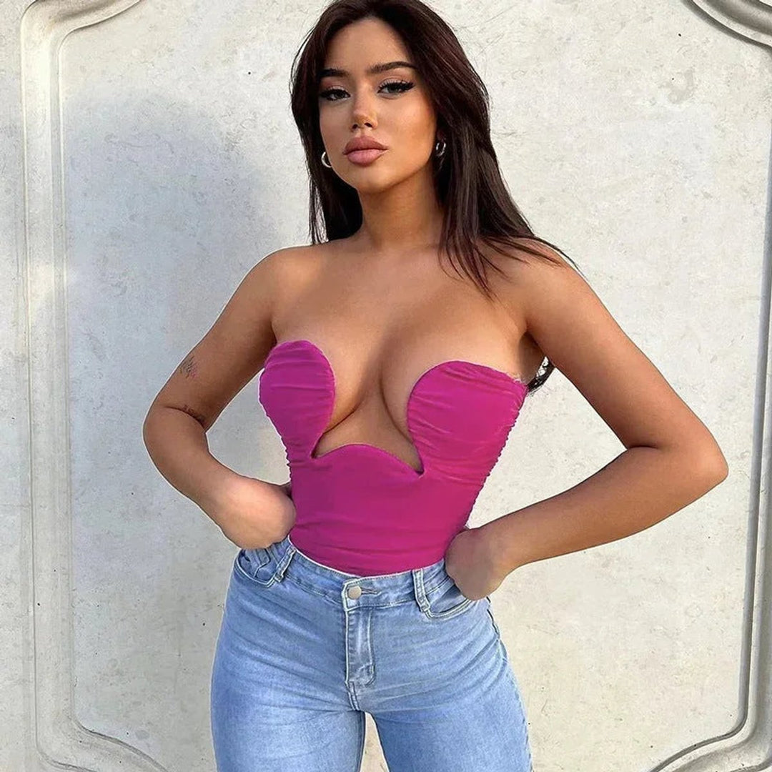 Women's Strapless Wavy Cutout Bustier Top