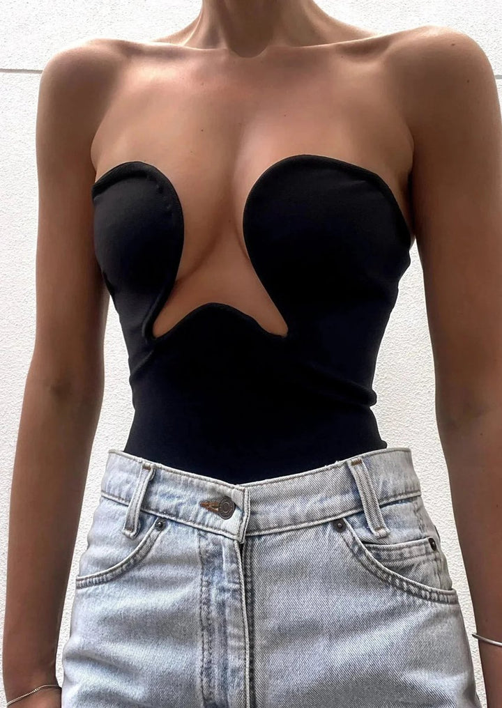 Women's Strapless Wavy Cutout Bustier Top
